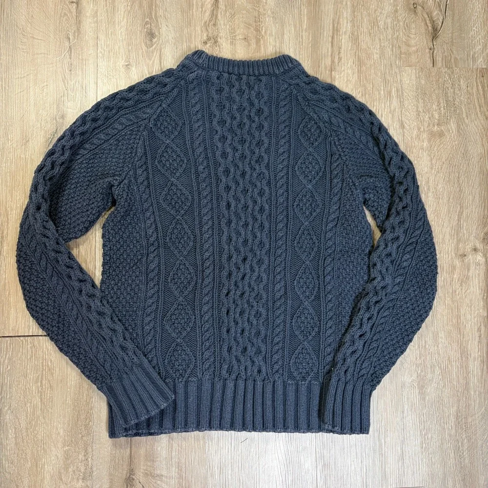 LL Bean Signature Cable Knit Fishermans Sweater Mens Small Blue Navy Cotton